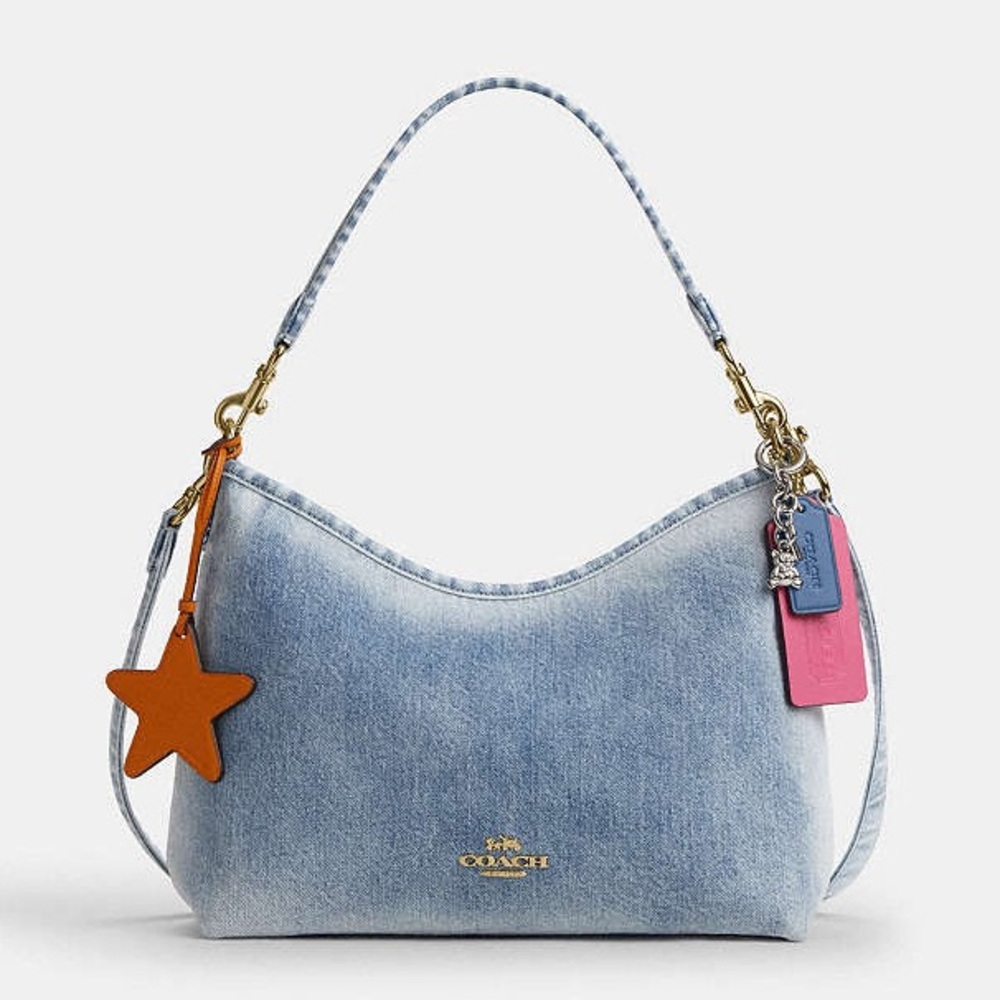 Coach Laurel Shoulder Bag in Loved Denim With Charms